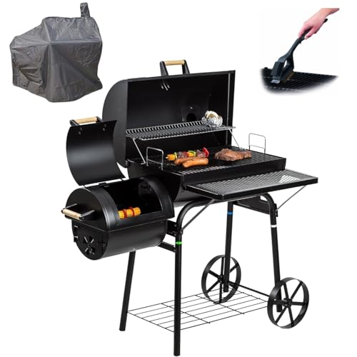 Profi Smoker Grillwagen Holzkohle Stahl BBQ Grill XL Smoker + Abdeckhaube