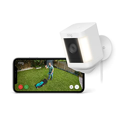 Ring Spotlight Kamera Plus Netzstecker (Spotlight Cam Plus Plug-in)| Überwachungskamera aussen mit WLAN, HD-Video, LED-Flutlicht, Nachtsicht, Bewegungserfassung & Sirene | Alexa-kompatibel