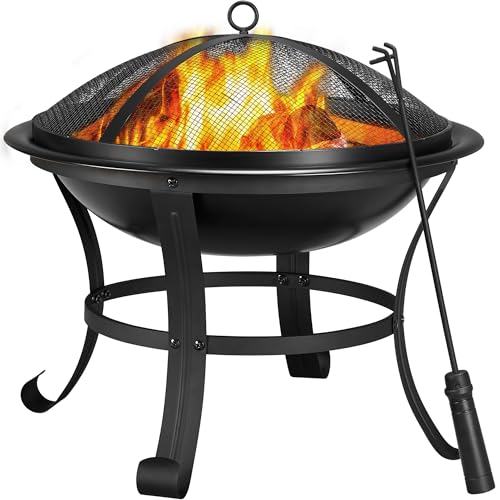 Yaheetech Ø 54cm Feuerschale mit Funkenschutz, Outdoor Feuerstelle Feuerkorb, Fire Pit, Feuerschalen für den Garten, Heizung, Terrasse, Lagerfeuer und Camping